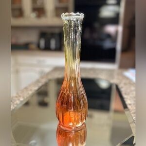 1950’S, JEANETTE GLASS, AMBERINA, STAR-FIRE ORANGE, RIBBED, BUD VASE.